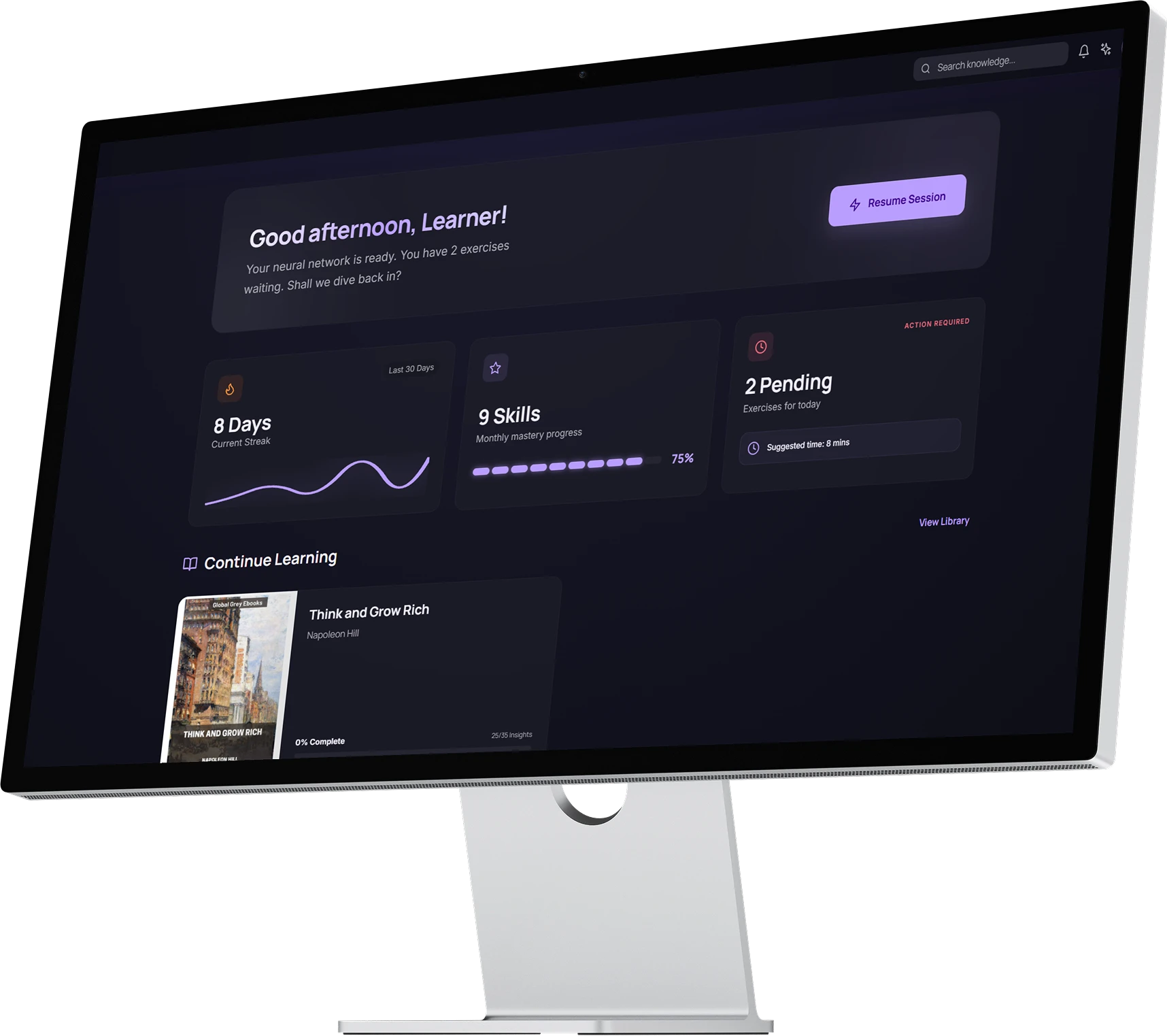 A personal Nebula AI learning plan on a large display