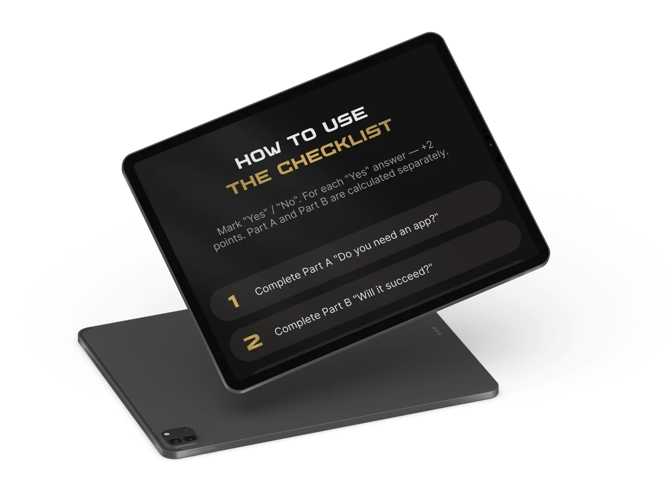 Tablet showing the "How to use the checklist" page with steps 1 and 2