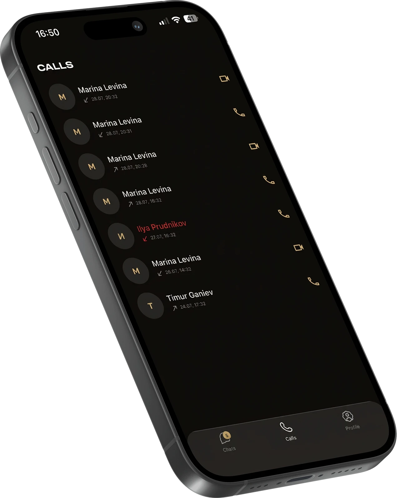 The Bivvy call history with a missed call