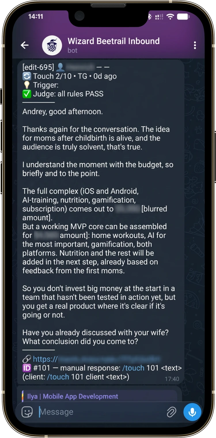 The Wizard screen with a draft reply and control buttons