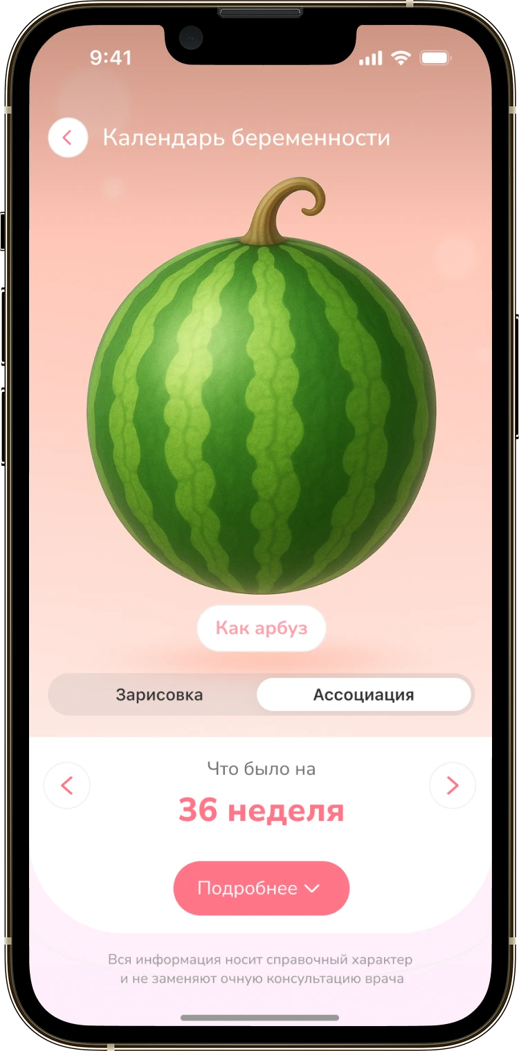 Тот же календарь в режиме «Ассоциация» со сравнением размера по фрукту