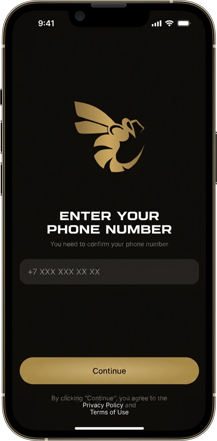 The Bivvy sign-in screen asking for a phone number