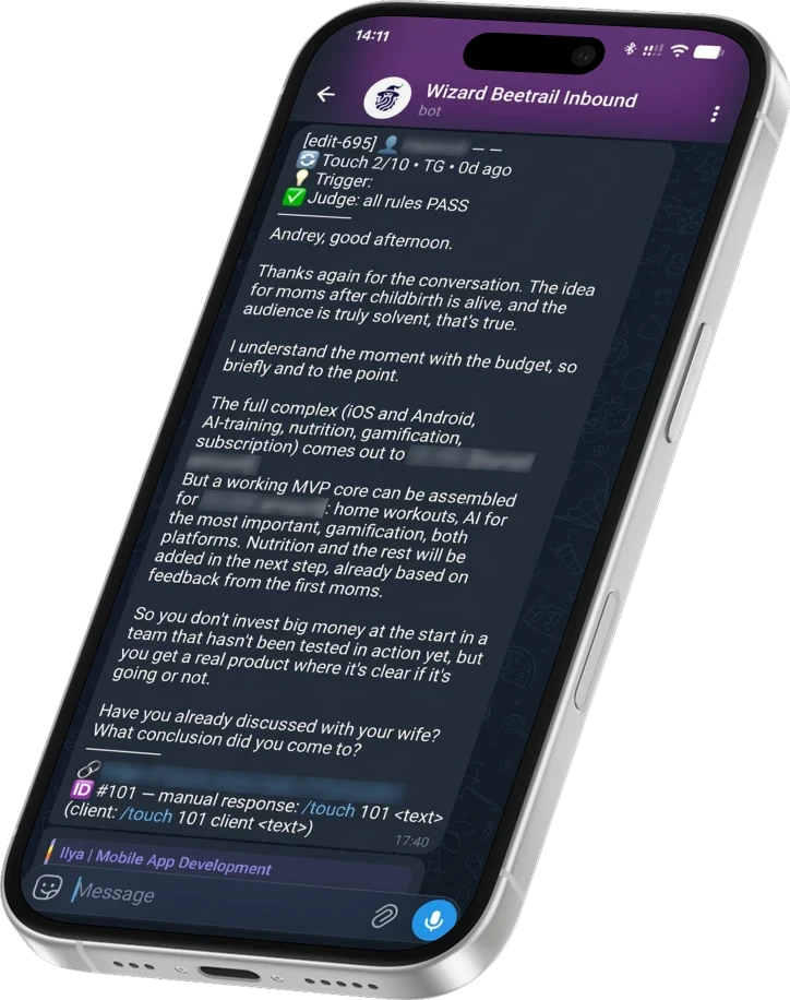 Wizard AI agent chat on iPhone