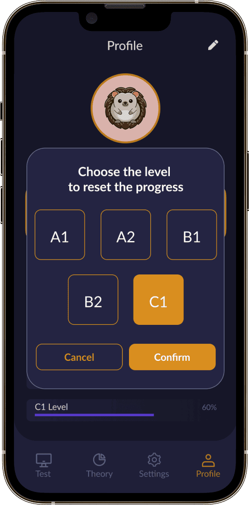 Hedgie: Learn English Grammar app screen