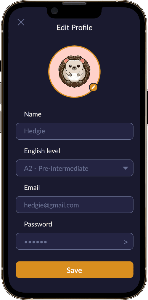 Hedgie: Learn English Grammar app screen