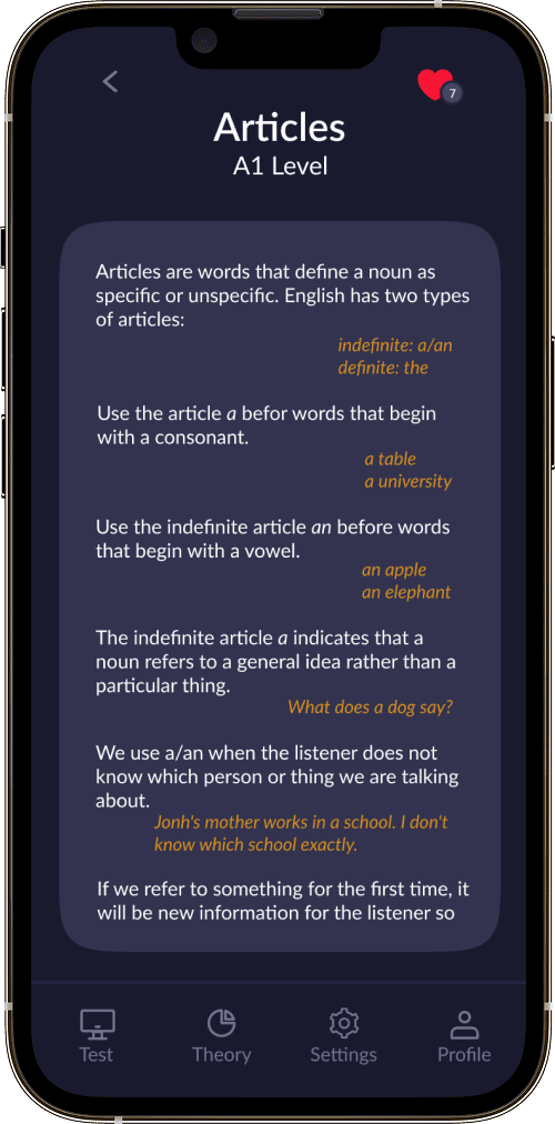 Hedgie: Learn English Grammar app screen