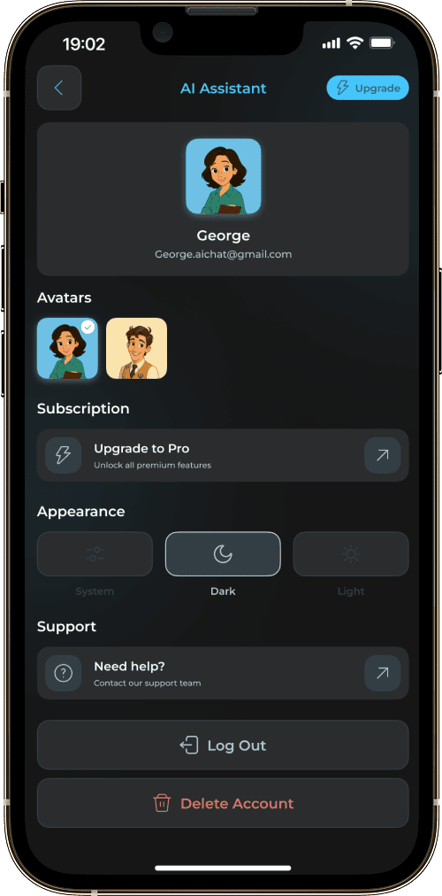 AI Assistant app screen