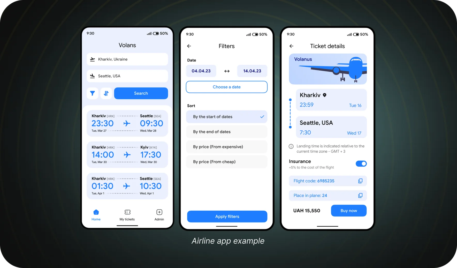 An example of an airline app